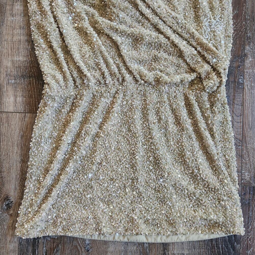 Retrofete Mini Sequin Dress Faux Wrap Sleeveless Tan/Brown Size Medium - Picture 4 of 9